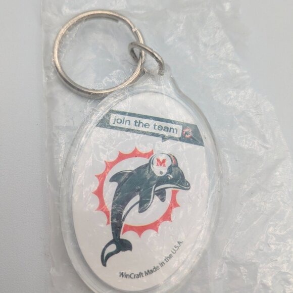 NFL Miami Dolphins Acrylic Key Ring 1990's Vintage NEW, White, Oval, Wincraft - Picture 2 of 4